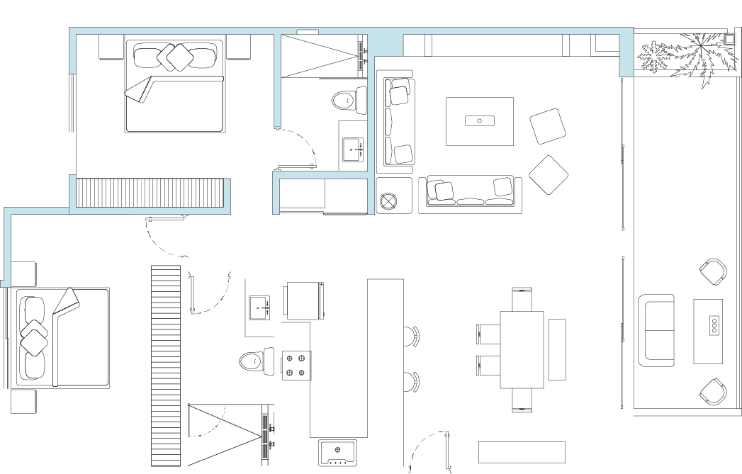floor plan - two bedroom suite in riviera maya